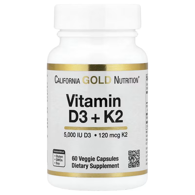 California Gold Nutrition, витамины D3 и K2 5000 МЕ, 60 капсул
